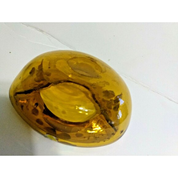 Vintage Bohemian Czech Glass Hand Blown/Painted Amber Gold Gild Dish/Ashtray - Picture 6 of 10